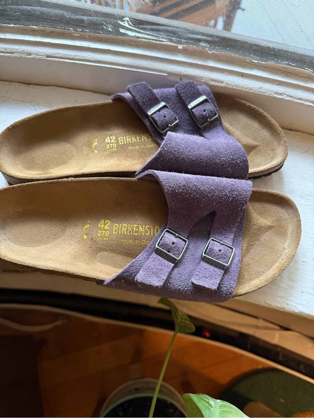 Purple suede Birkenstock sandals size 42